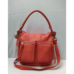 Fossil Orange Leather Zipper Front Pockets Crossbody Bag
